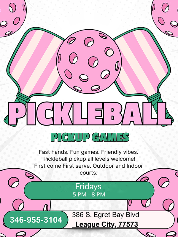 Pickleball Open Play on Fridays from 5-8pm at Courtside Fitness - League City, TX
